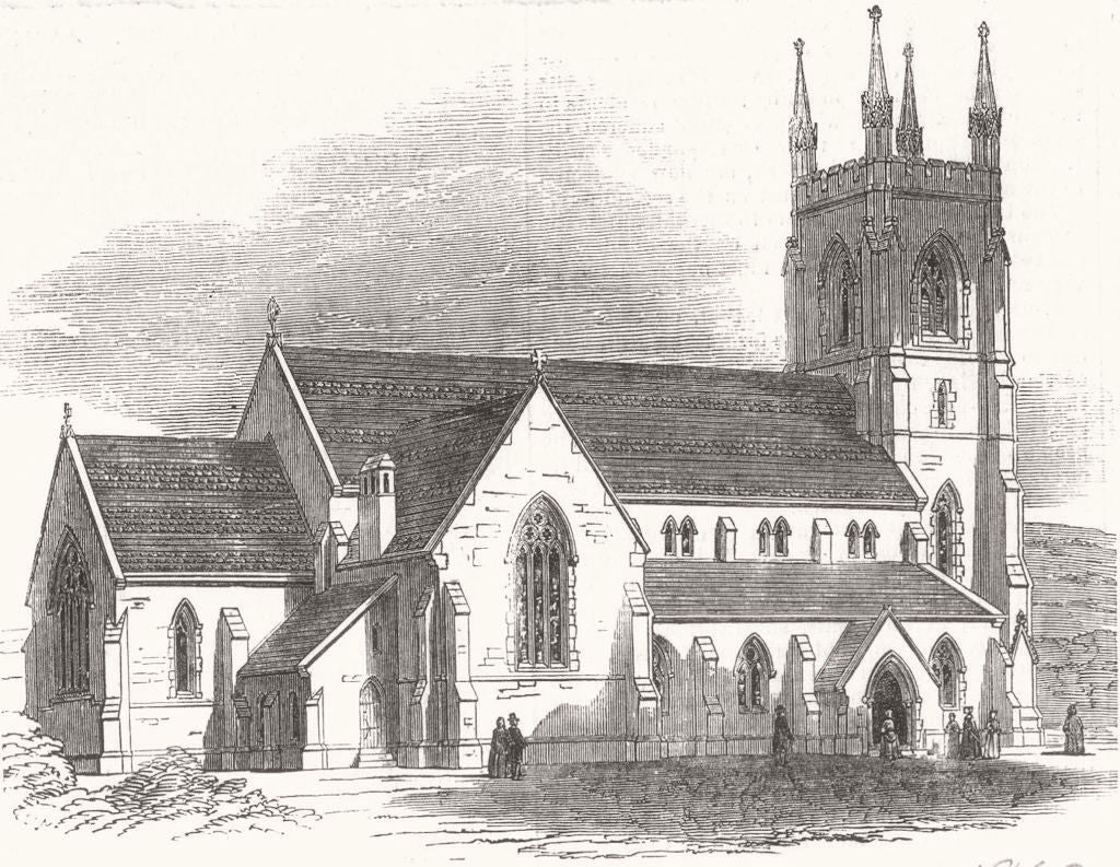 YORKS. Christ Church, Pitsmoor, Sheffield 1850 old antique print picture